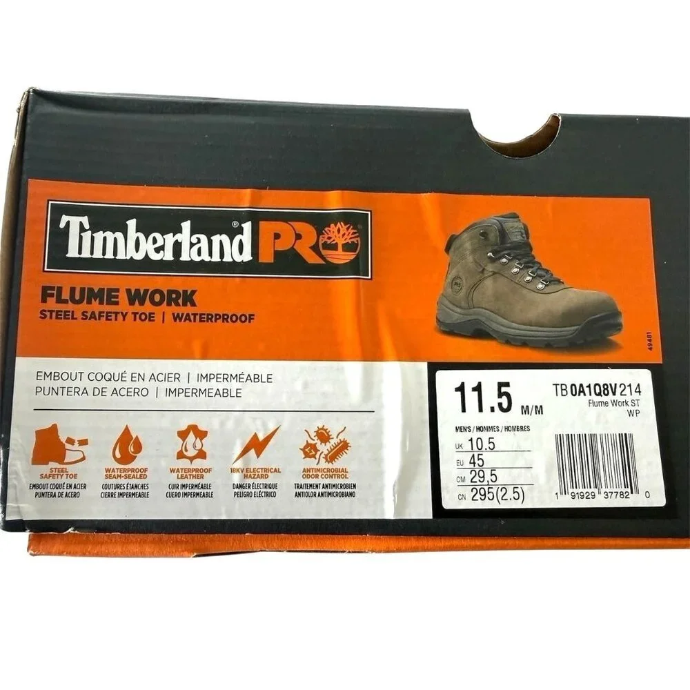 Timberland Mens Dark Brown Leather Steel Toe Waterproof Work Boots Sz 11.5 M NIB